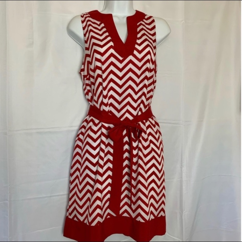 Mud Pie Belted Red and White Dress - S